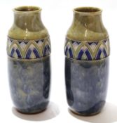 Pair of mid-20th century Royal Doulton vases in Art Deco style with an arched design in green,