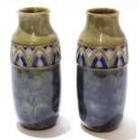 Pair of mid-20th century Royal Doulton vases in Art Deco style with an arched design in green,