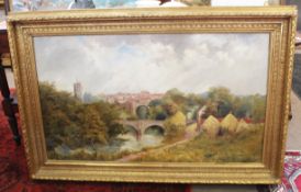 Goodwin, signed oil on canvas, "A view of Knaresborough, Yorkshire", 71 x 122cm