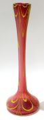 Art Nouveau pink glass vase with streaked yellow design, 37cm high