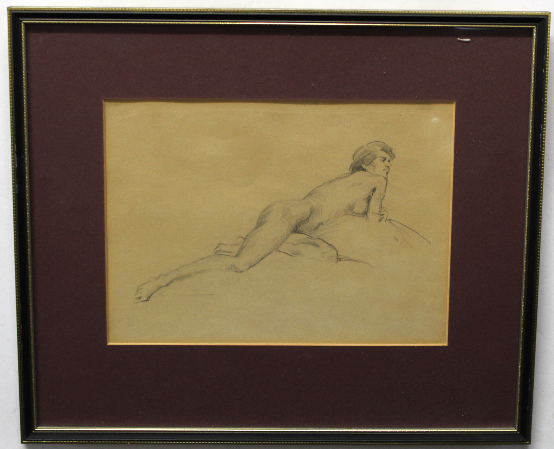 Attributed to Gerald Ackermann, pencil drawing, Nude, 19 x 26cm