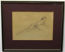 Attributed to Gerald Ackermann, pencil drawing, Nude, 19 x 26cm