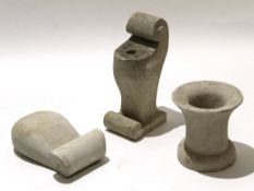 Group of cement wares including vases and various plinths, most impressed made by Bond City of