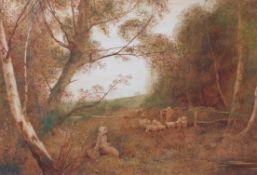 Henry John Sylvester Stannard, RBA, signed and dated 1906 watercolour, Autumn landscape with figures