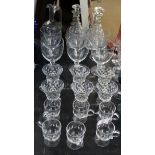 Collection of cut glass comprising two decanters, water jug, six large rummers, some toddy cups