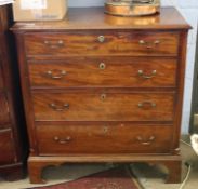 Late 18th century mahogany chest, four full width graduated drawers on bracket feet, 85cm wide