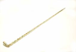 Decorative Victorian glass walking cane in Nailsea style, wrythen fluted stem and tear drop formed