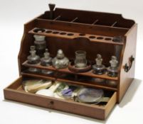 Early 20th century case for apothecary bottles or test tubes with brass carrying handles, and a