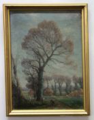 William B Rowe, signed oil on canvas, Figure in a landscape, 34 x 24cm