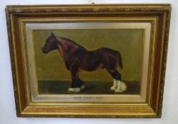 W L Mosley, signed and dated 1908, oil on board, Horse study - Hendre Thomson, 21, 5, 07, 29 x 45cm