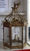 Reproduction brass lantern style hanging light of hexagonal form, 32cm wide