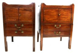 Pair of early 19th century tray top night cupboards, each with cupboards and double dummy pull out