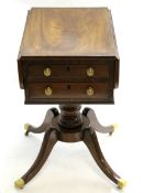 Regency period mahogany pedestal work table fitted either end with drawers and dummy drawers flanked