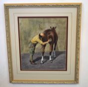 Peter Jepson, signed and dated 95, pastel, Horse and groom, 35 x 30cm