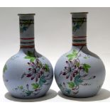 Pair of mid-19th century stoneware vases, the baluster bodies decorated with a painted floral design
