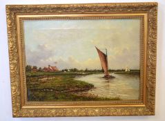 W J Robertson, signed and dated 1894, oil on canvas, "The Bure at Caister", 26 x 37cm
