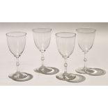 Collection of wine glasses with funnel bowls on a knopped stem, (12)