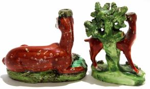 Group of two early Staffordshire models of deer, larger model marked Ralph Wood Staffordshire 1770-