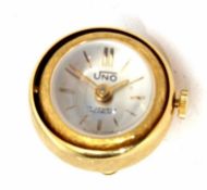 Late 20th century gold plated pendant watch, the textured demi-lune case with ring suspension to a