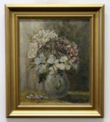 R J Gedge, signed and dated 1933, oil on board, Still Life study of mixed flowers in a vase, 29 x