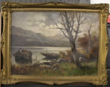 Ercole Magritti, signed oil on board, Italianate lake scene, 48 x 67cm