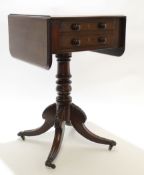 Regency period mahogany pedestal work table with two drop flaps, fitted at either end with drawers