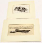 N Ward, signed black and white etching, Tractor, 10 x 14cm, together with a further etching by the