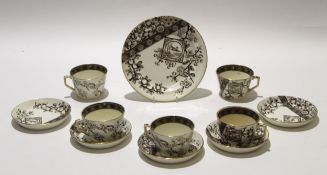 Late 19th century Ridgway pottery part tea set decorated with the Dado pattern, comprising 5 cups