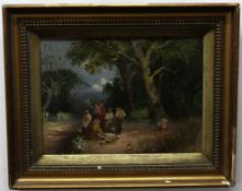 Attributed to J Horlor, oil on board, Figures in a landscape, 22 x 29cm