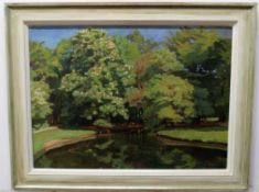 V Bergen, signed oil on canvas, River landscape, 59 x 80cm