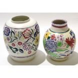 Poole Studio Pottery vase with floral design by S M Pottinger, together with a further Poole Pottery