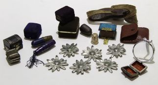 Box containing various items including ring boxes and silver metal French stars made by Etains du