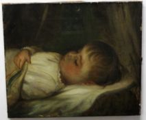 F P Shuckard, signed and dated 1882, oil on canvas, Sleeping child, 30 x 35cm, unframed