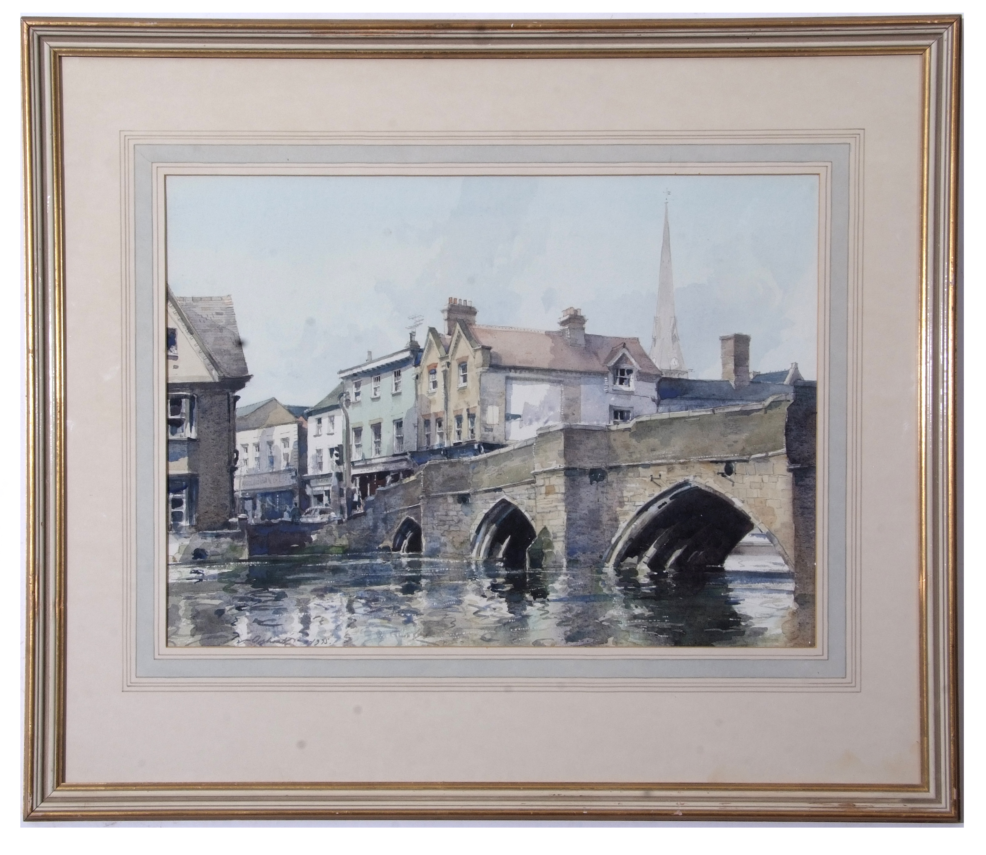 AR Stanley Orchart (1920-2005), St Ives Bridge, Cambridgeshire, watercolour, signed and dated 1975 - Image 2 of 2