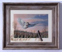 Mark Chester F.W.A.S. (Contemporary) "Swooping In - Barn Owl" acrylic, signed lower right, 20 X