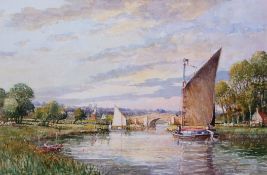 AR John Sutton (born 1935), "The evening light - Ludham Bridge circa 1900", watercolour, signed