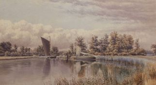 Stephen John Batchelder (1849-1932), Broads scene with wherries, watercolour, signed lower left,