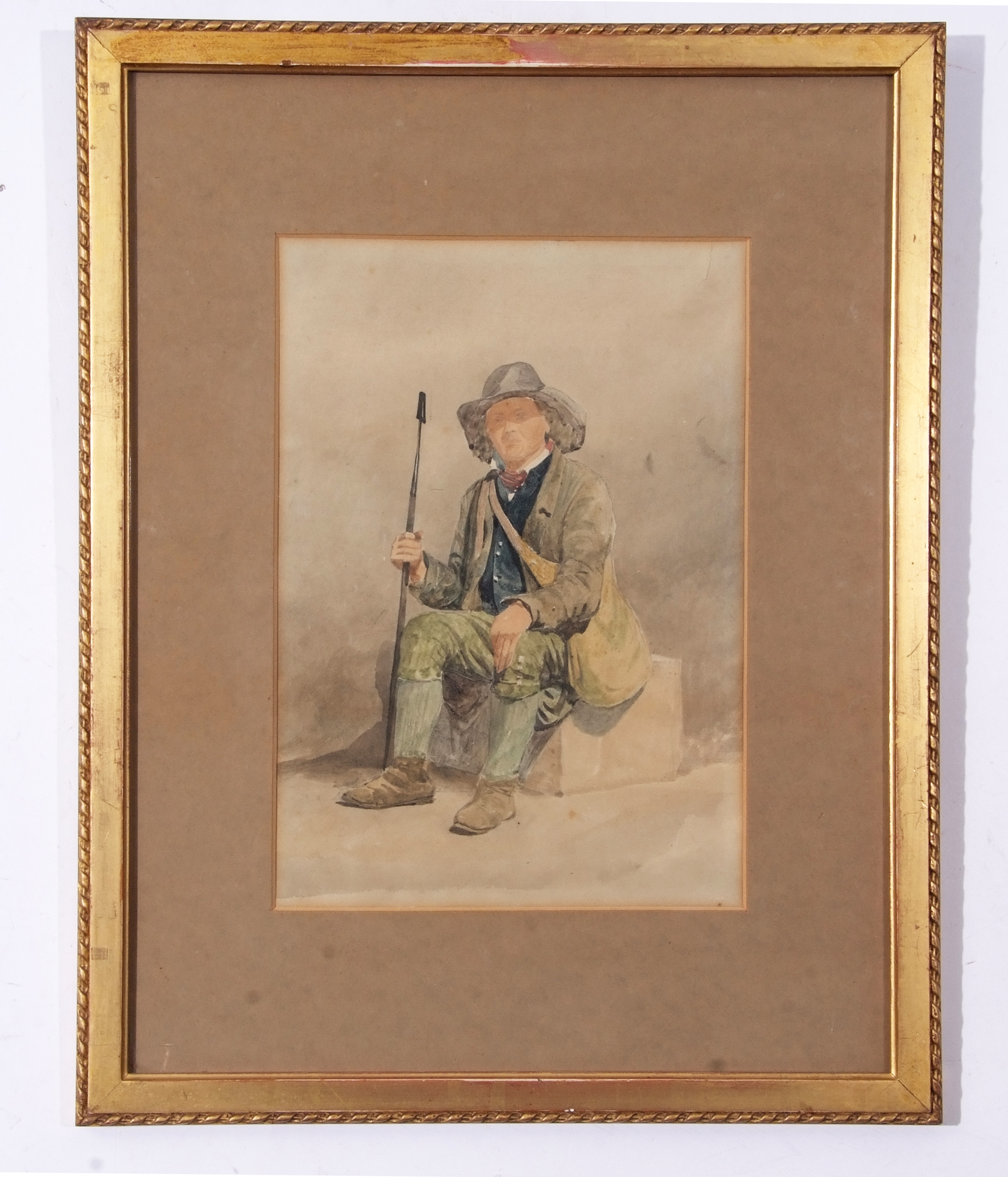 Attributed to Alfred Stannard (1806-1889), Gamekeeper's boy and Errand boy, pair of watercolours, 29 - Image 3 of 3