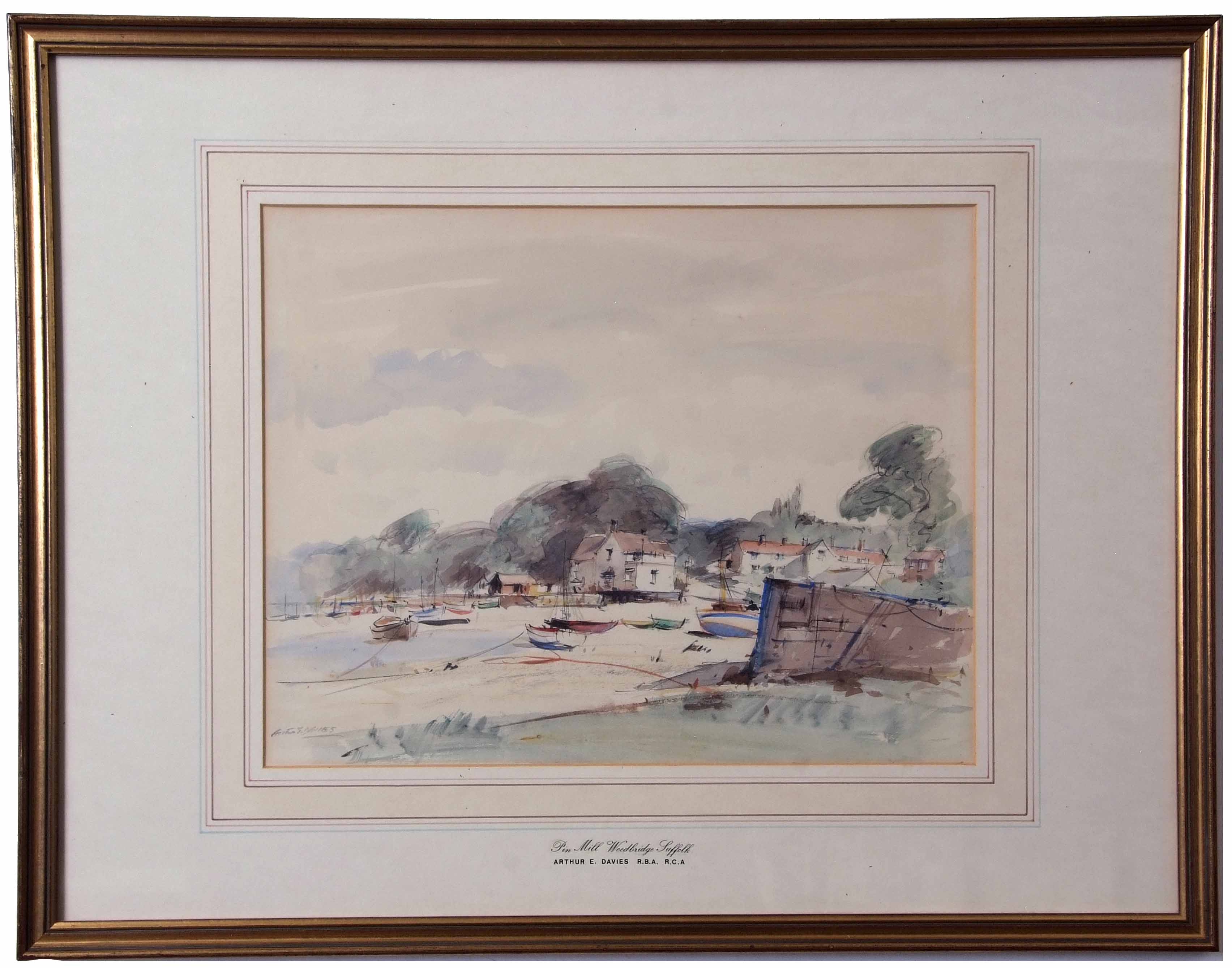 AR Arthur Edward Davies, RBA, RCA (1893-1988), "Pin Mill, Woodbridge, Suffolk", pen, ink and - Image 2 of 2