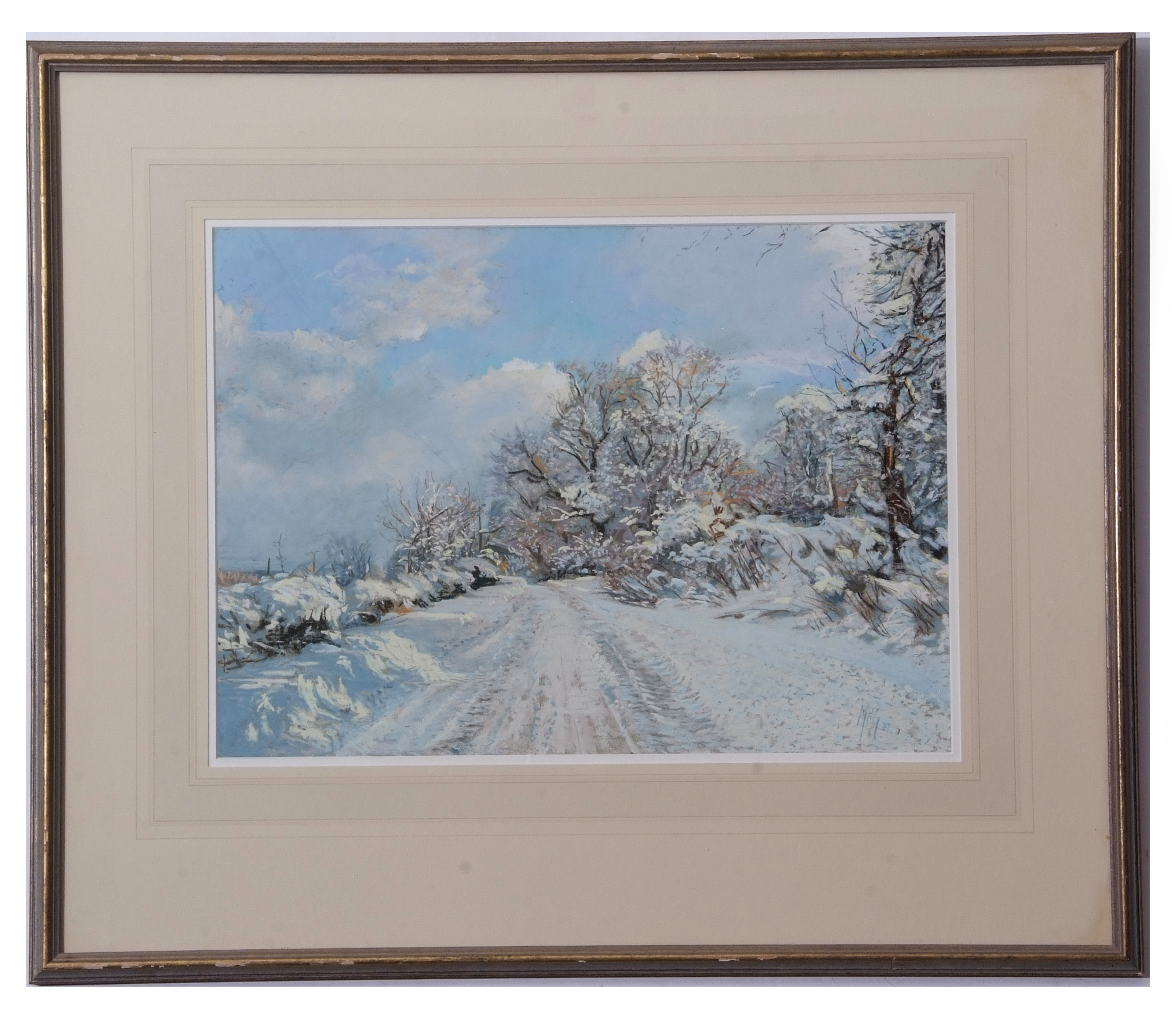 AR Margaret Glass, PS (born 1950), "Our Road, Winter", pastel, monogrammed and dated 87 lower - Image 2 of 2