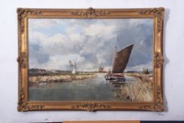 AR John Sutton (born 1935), "A wind in the sail (wherry Albion near Thurne)", oil on canvas,