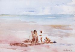 AR John Taunton (born 1910), Beach scene with figures, watercolour, signed and dated 86 lower