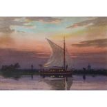 AR Charles Hannaford Junior, RBA (1887-1972), Broads scene at Dusk, watercolour, signed lower