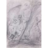 Harry Becker (1865-1928), "Reedcutters", pencil and charcoal, 40 x 29cm. Provenance: Michael