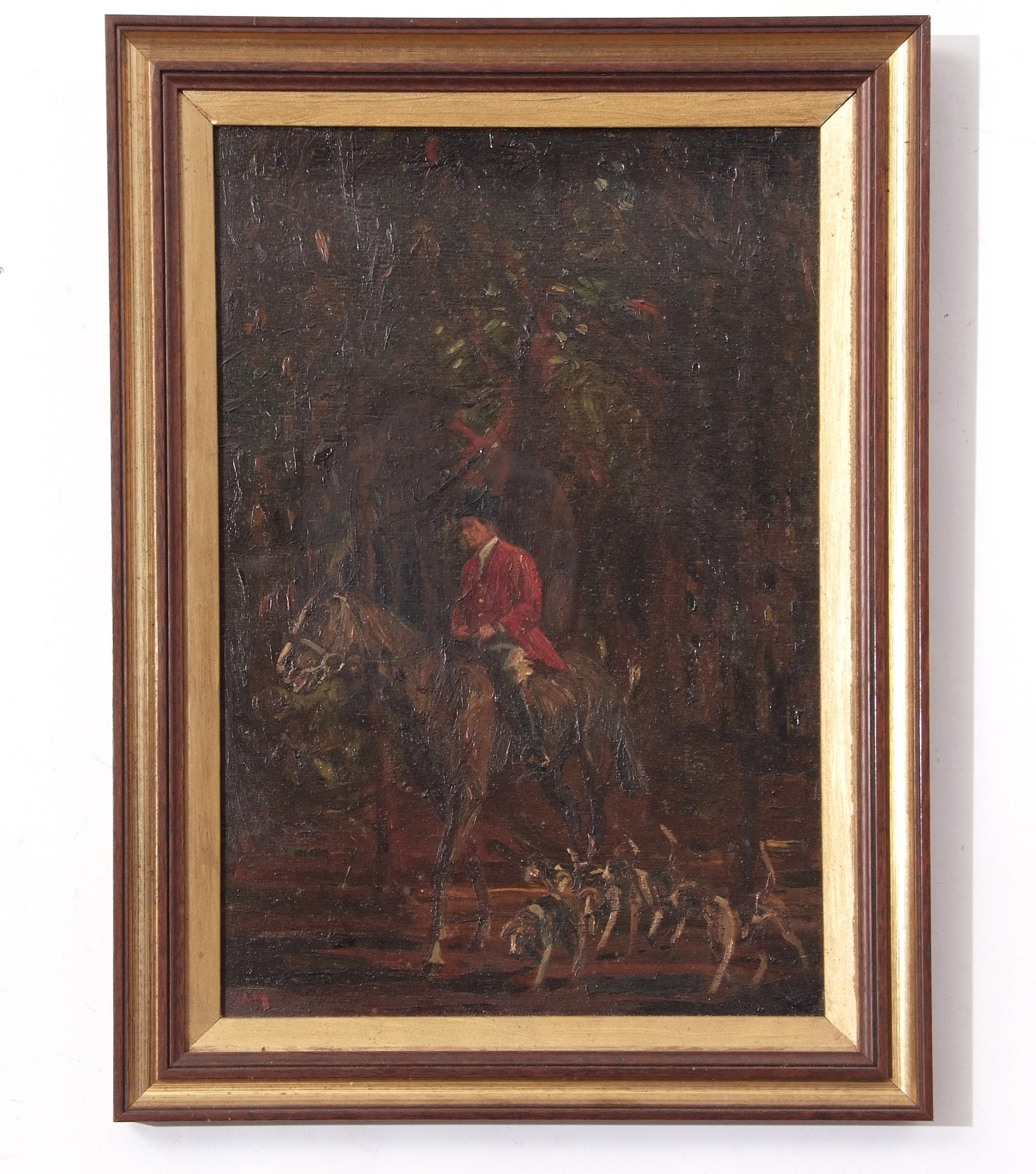 Geoffrey Mortimer (1895-1986), Hunting scene, oil on board, initialled lower left, 37 x 24cm