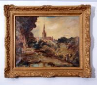 AR Arthur Edward Davies, RBA, RCA (1893-1988), View of Norwich, oil on canvas, signed lower right,
