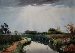 AR Charles Hannaford Junior, RBA (1887-1972), "Out into Black Horse Broad", watercolour, signed