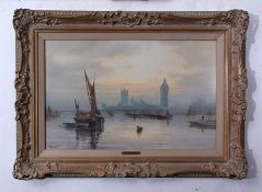 AR Charles E Hannaford, RBA (1863-1955), View of the Thames with Big Ben and Houses of Parliament,