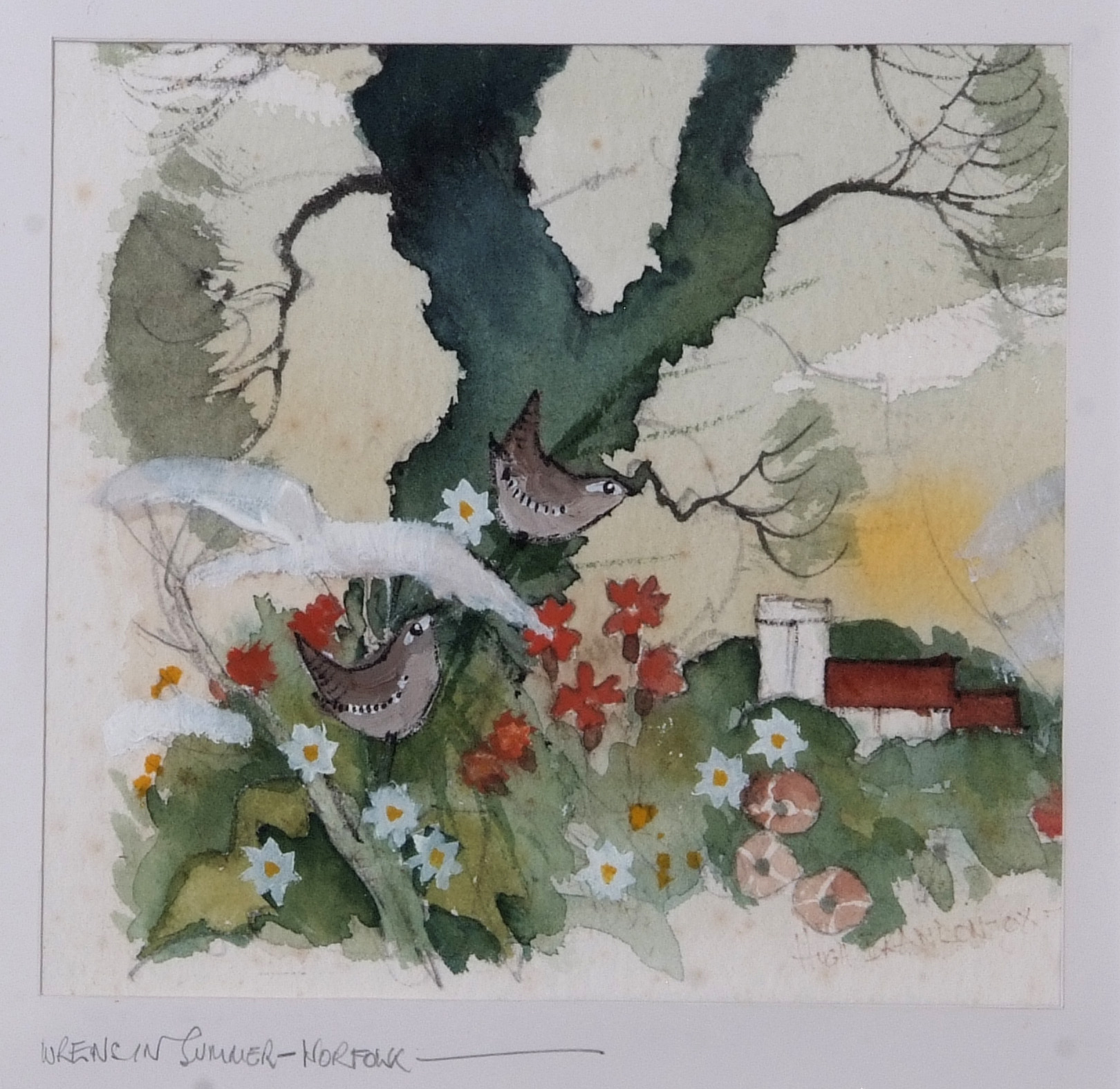 AR Hugh Brandon-Cox (1917-2003), "Wrens in summer - Norfolk", pencil and watercolour, signed lower