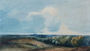 Miles Edmund Cotman (1810-1858), Figures in a landscape with distant view of Norwich Watercolour, 17
